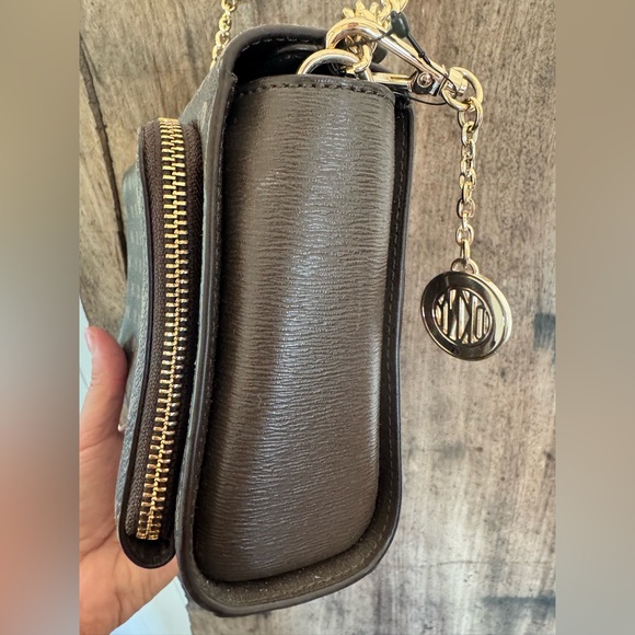 DKNY Dark Brown Monogram Shoulder Bag, chain strap - Picture 11 of 14
